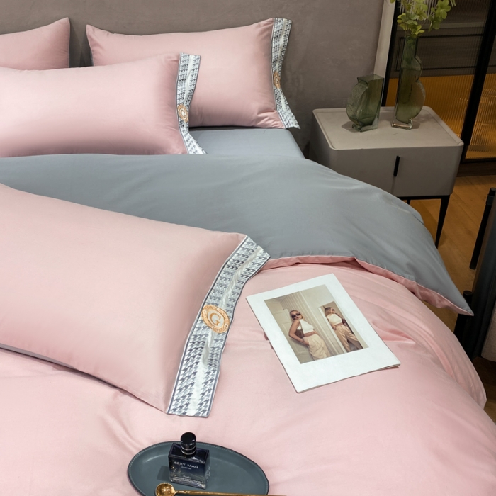 91家纺网 家纺一手货源 找家纺 安妮家居 2022新款全棉刺绣四件套-妮可 玉粉