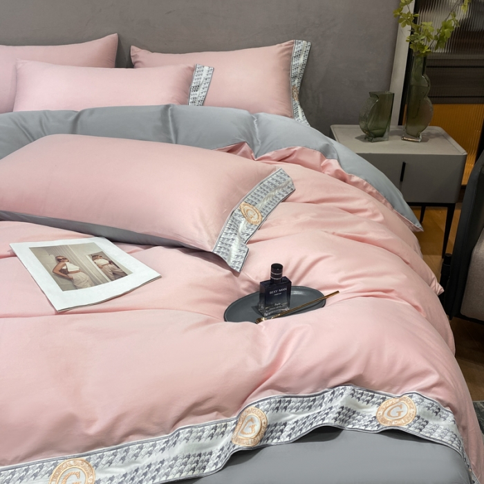 91家纺网 家纺一手货源 找家纺 安妮家居 2022新款全棉刺绣四件套-妮可 玉粉