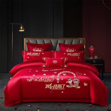 91家纺网 家纺一手货源 找家纺 富之雅 新款13376全工艺喷气全棉婚庆四件套 佳偶天成