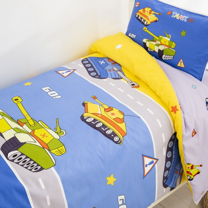 91家纺网 家纺一手货源 找家纺 乐秀 新款40S全棉13372幼儿园三件套六件套 坦克大战