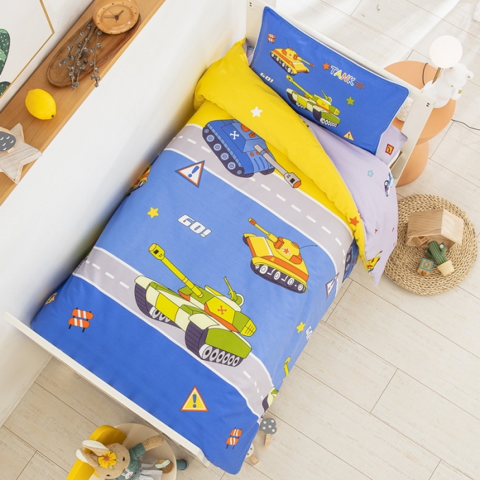 91家纺网 家纺一手货源 找家纺 乐秀 新款40S全棉13372幼儿园三件套六件套 坦克大战