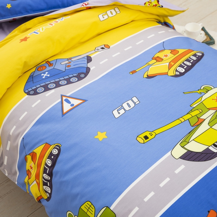 91家纺网 家纺一手货源 找家纺 乐秀 新款40S全棉13372幼儿园三件套六件套 坦克大战