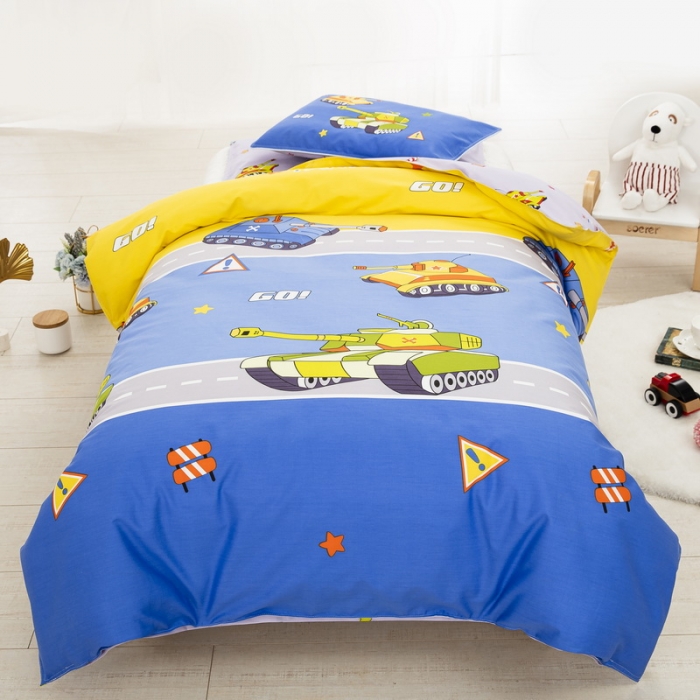 91家纺网 家纺一手货源 找家纺 乐秀 新款40S全棉13372幼儿园三件套六件套 坦克大战