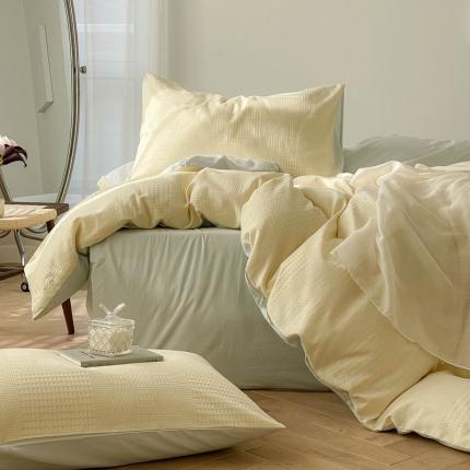 91家纺网 家纺一手货源 找家纺 总例外Home新款AB版40支全棉加密水洗棉提花华夫格四件套