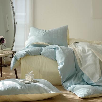 91家纺网 家纺一手货源 找家纺 总例外Home新款AB版40支全棉加密水洗棉提花华夫格四件套