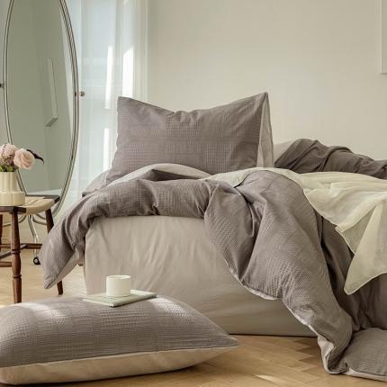 91家纺网 家纺一手货源 找家纺 总例外Home新款AB版40支全棉加密水洗棉提花华夫格四件套