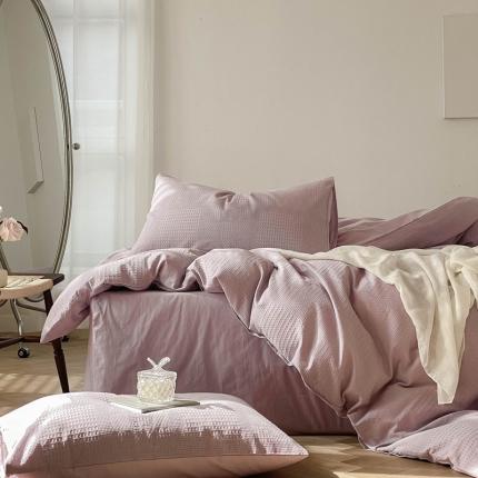 91家纺网 家纺一手货源 找家纺 总例外Home新款AB版40支全棉加密水洗棉提花华夫格四件套