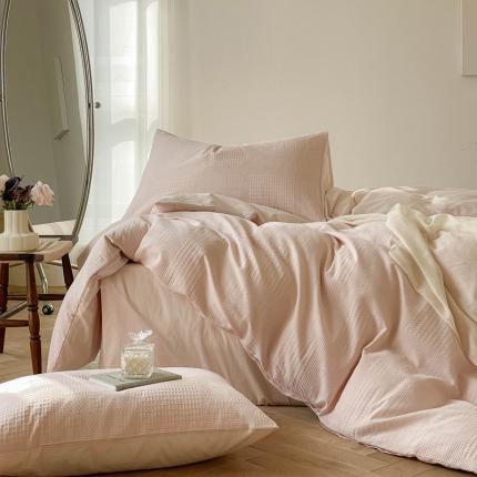 91家纺网 家纺一手货源 找家纺 总例外Home新款AB版40支全棉加密水洗棉提花华夫格四件套