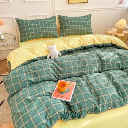 91家纺网 家纺一手货源 找家纺 卡斯诺2025新款纽扣款四件套 墨绿方格