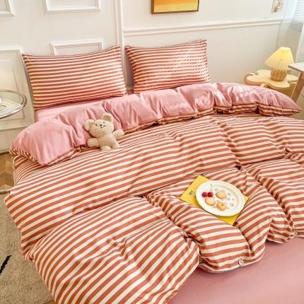 91家纺网 家纺一手货源 找家纺 卡斯诺2025新款纽扣款四件套 棕红中条