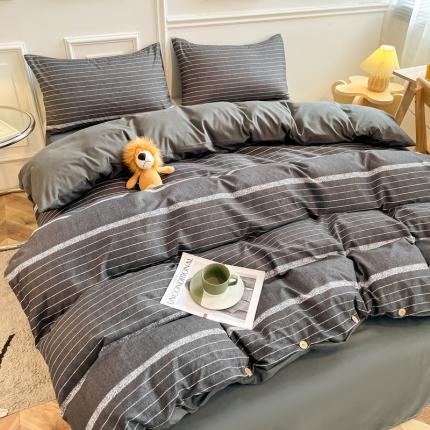 91家纺网 家纺一手货源 找家纺 卡斯诺2025新款纽扣款四件套 深灰细条