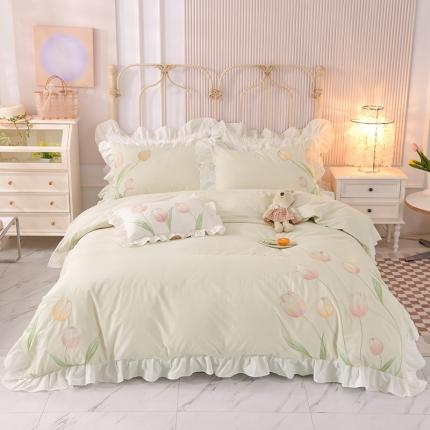 91家纺网 家纺一手货源 找家纺 迪欧芙 2023新款纯棉全棉水洗棉刺绣工艺款四件套 艾薇-绿