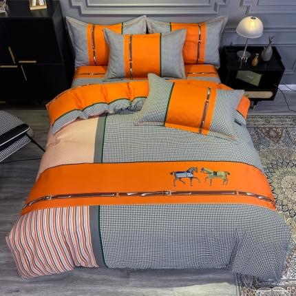 91家纺网 家纺一手货源 找家纺 金爱家 2023新款全棉13372简约条格四件套 奥斯丁