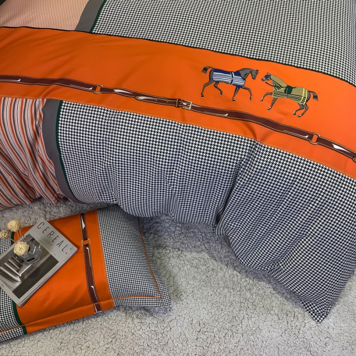 91家纺网 家纺一手货源 找家纺 金爱家 2023新款全棉13372简约条格四件套 奥斯丁