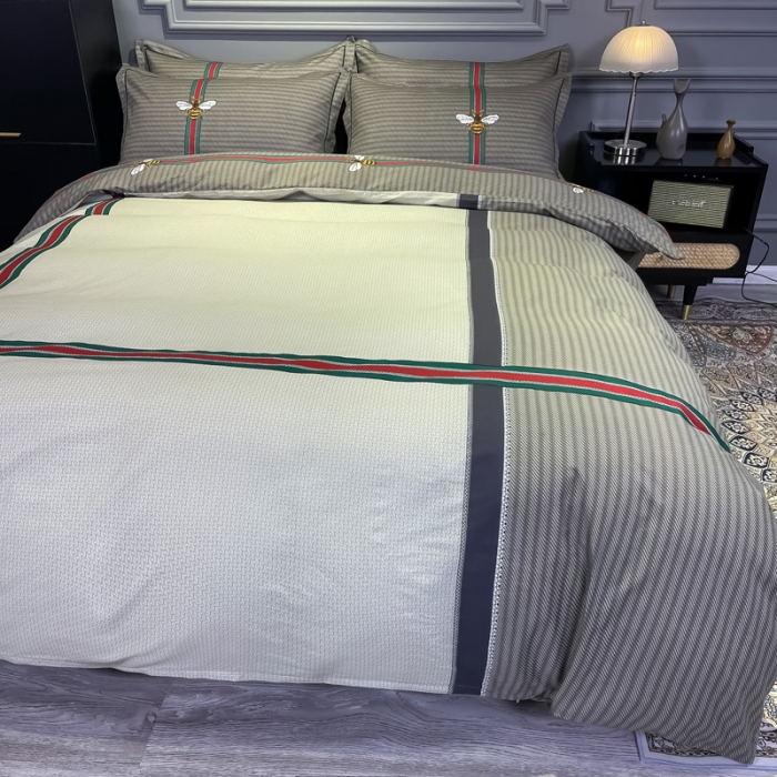 91家纺网 家纺一手货源 找家纺 金爱家 2023新款全棉13372简约条格四件套 极简主义