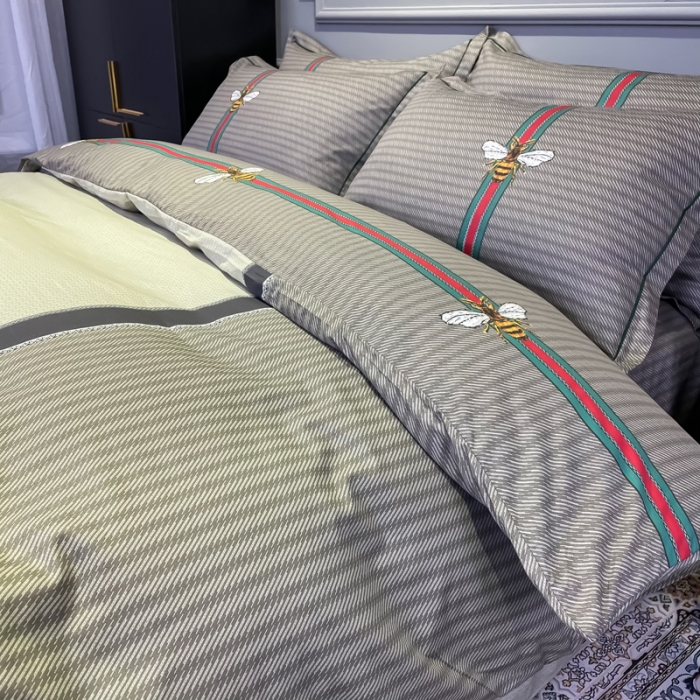 91家纺网 家纺一手货源 找家纺 金爱家 2023新款全棉13372简约条格四件套 极简主义