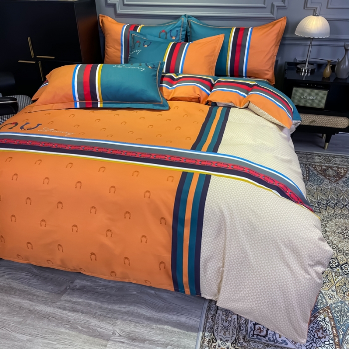 91家纺网 家纺一手货源 找家纺 金爱家 2023新款全棉13372简约条格四件套 凯瑞拉