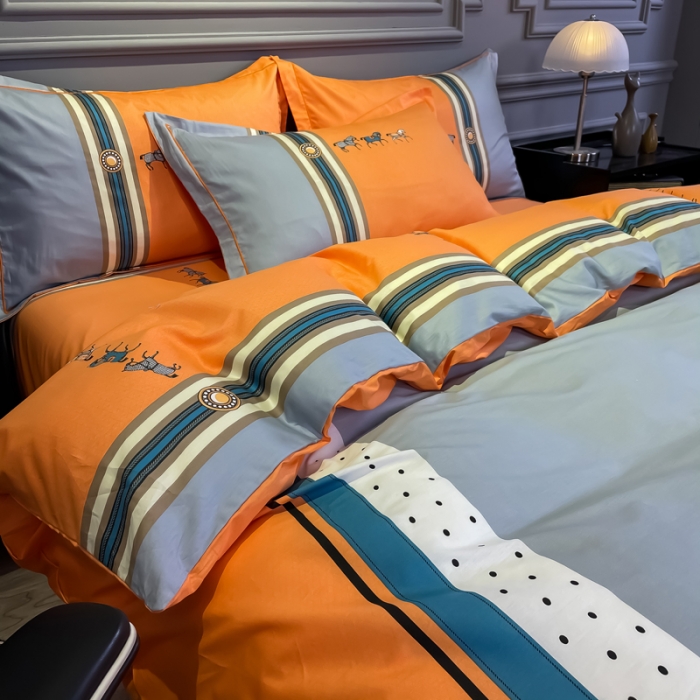 91家纺网 家纺一手货源 找家纺 金爱家 2023新款全棉13372简约条格四件套 拉斐尔