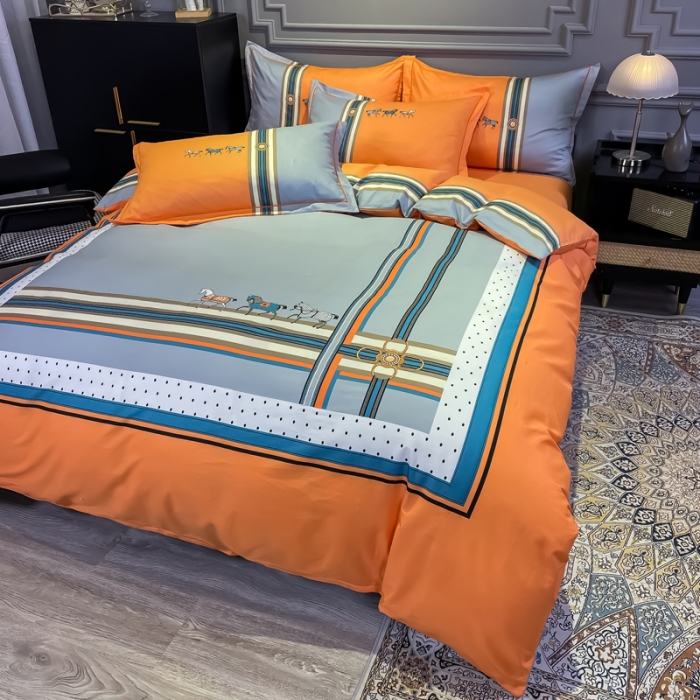 91家纺网 家纺一手货源 找家纺 金爱家 2023新款全棉13372简约条格四件套 拉斐尔