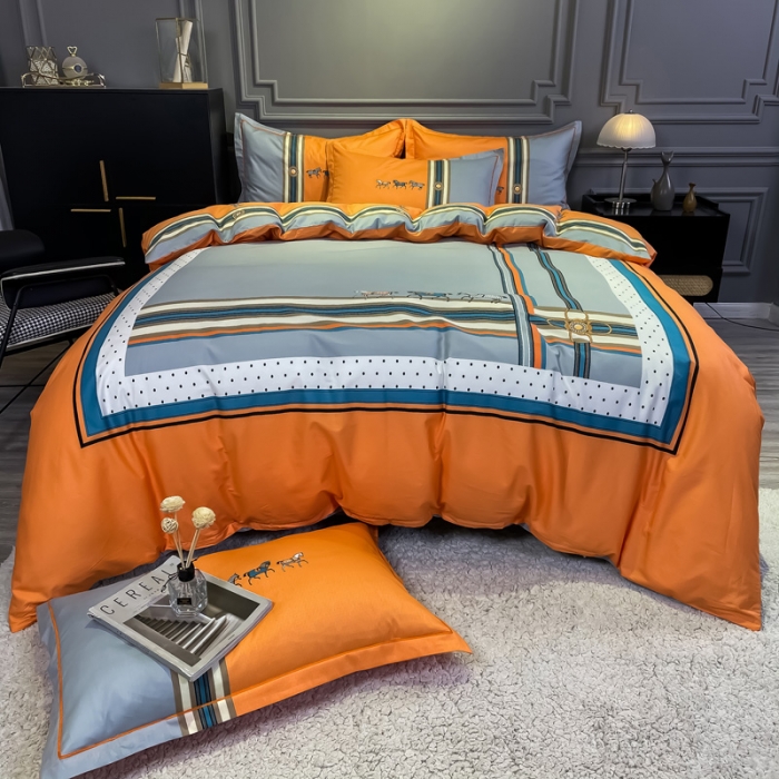 91家纺网 家纺一手货源 找家纺 金爱家 2023新款全棉13372简约条格四件套 拉斐尔