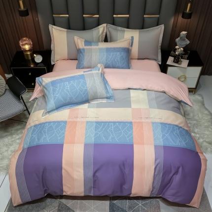 金爱家 2023新款全棉13372简约条格四件套 丽瑞-粉