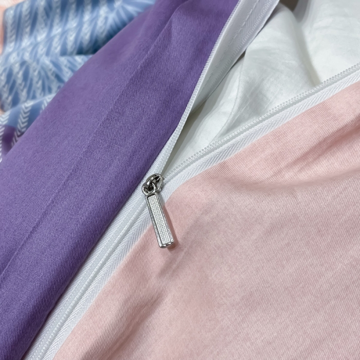 91家纺网 家纺一手货源 找家纺 金爱家 2023新款全棉13372简约条格四件套 丽瑞-粉