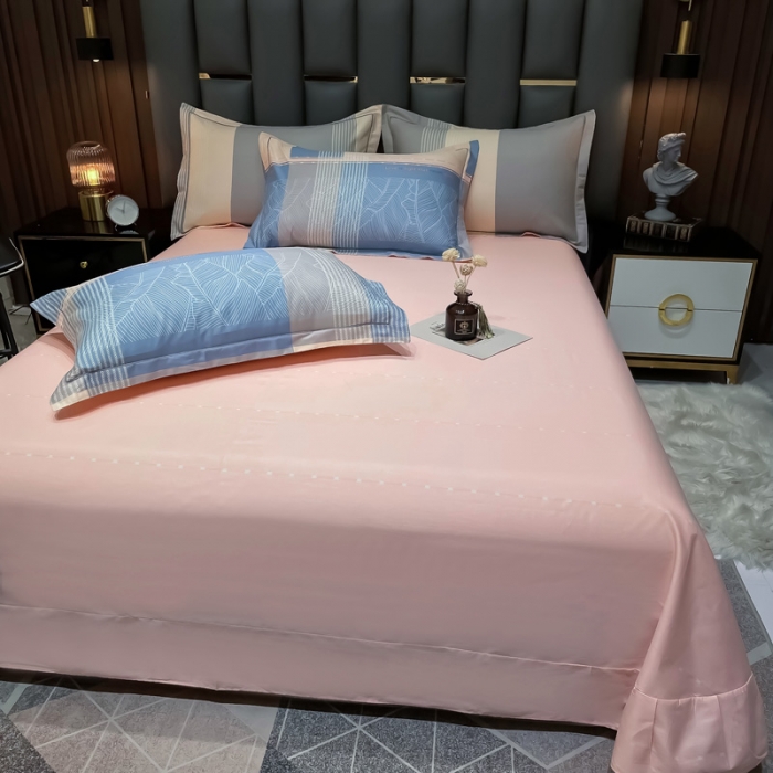 91家纺网 家纺一手货源 找家纺 金爱家 2023新款全棉13372简约条格四件套 丽瑞-粉