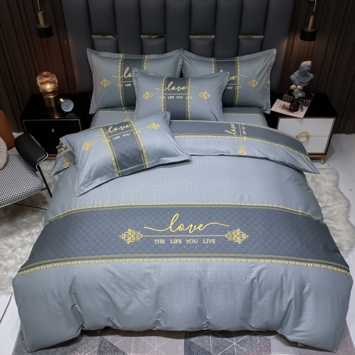 91家纺网 家纺一手货源 找家纺 金爱家 2023新款全棉13372简约条格四件套 莉娅