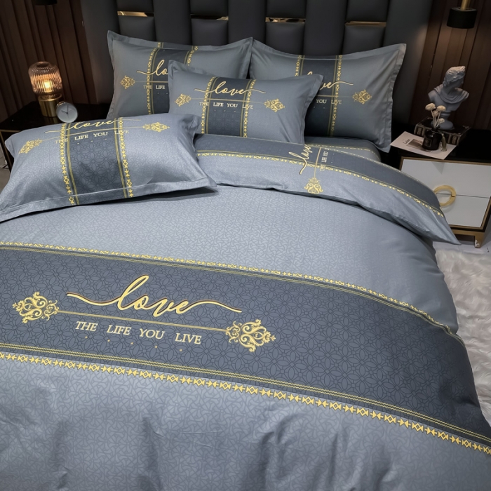 91家纺网 家纺一手货源 找家纺 金爱家 2023新款全棉13372简约条格四件套 莉娅