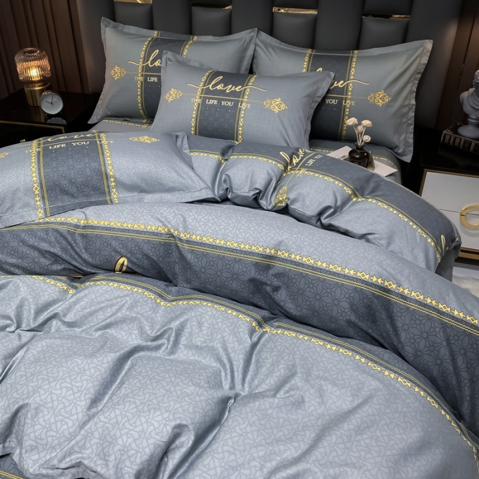 91家纺网 家纺一手货源 找家纺 金爱家 2023新款全棉13372简约条格四件套 莉娅