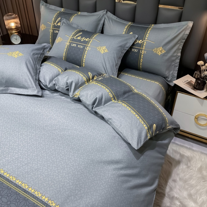 91家纺网 家纺一手货源 找家纺 金爱家 2023新款全棉13372简约条格四件套 莉娅