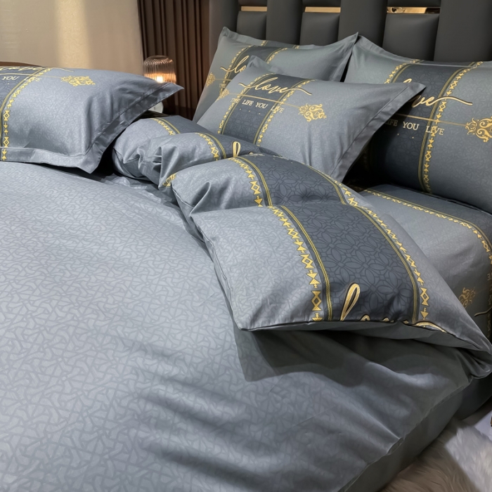 91家纺网 家纺一手货源 找家纺 金爱家 2023新款全棉13372简约条格四件套 莉娅