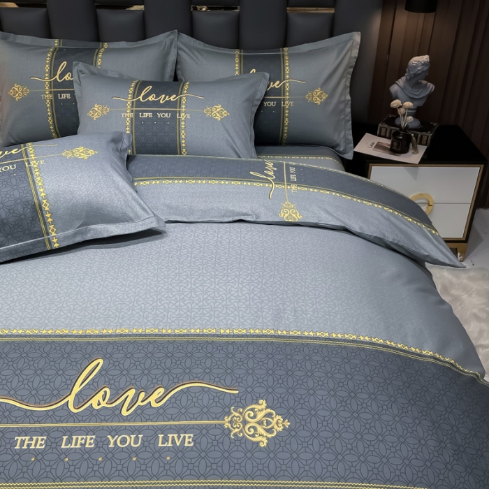 91家纺网 家纺一手货源 找家纺 金爱家 2023新款全棉13372简约条格四件套 莉娅