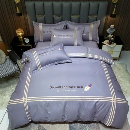 金爱家2023新款全棉13372简约条格四件套 米兰微风-灰