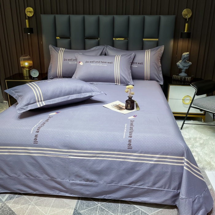 91家纺网 家纺一手货源 找家纺 金爱家2023新款全棉13372简约条格四件套 米兰微风-灰