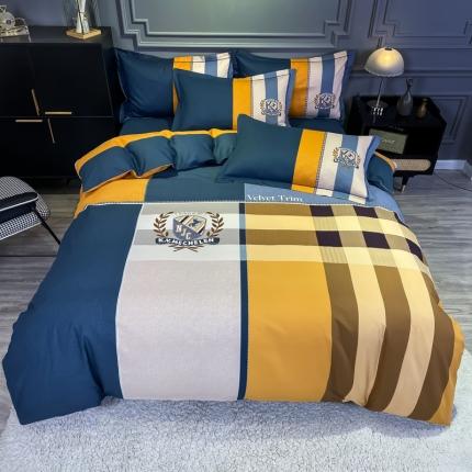 91家纺网 家纺一手货源 找家纺 金爱家 2023新款全棉13372简约条格四件套 摩登