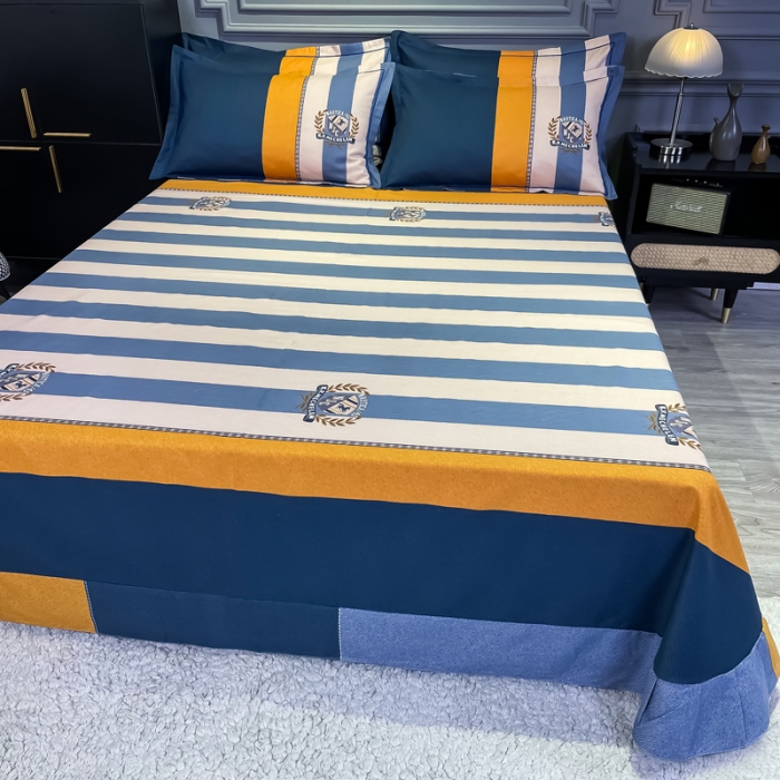 91家纺网 家纺一手货源 找家纺 金爱家 2023新款全棉13372简约条格四件套 摩登