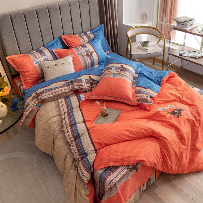 91家纺网 家纺一手货源 找家纺 金爱家 2023新款全棉13372简约条格四件套 欧派