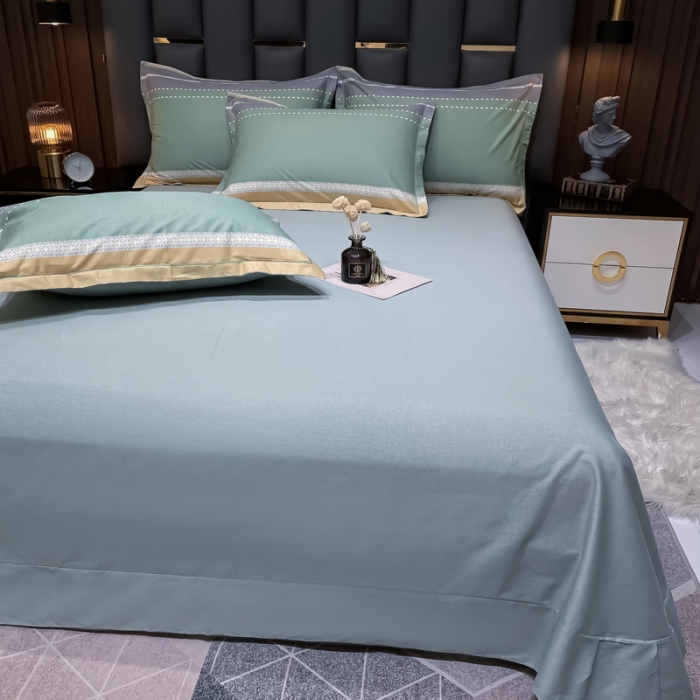 91家纺网 家纺一手货源 找家纺 金爱家 2023新款全棉13372简约条格四件套 往事-绿