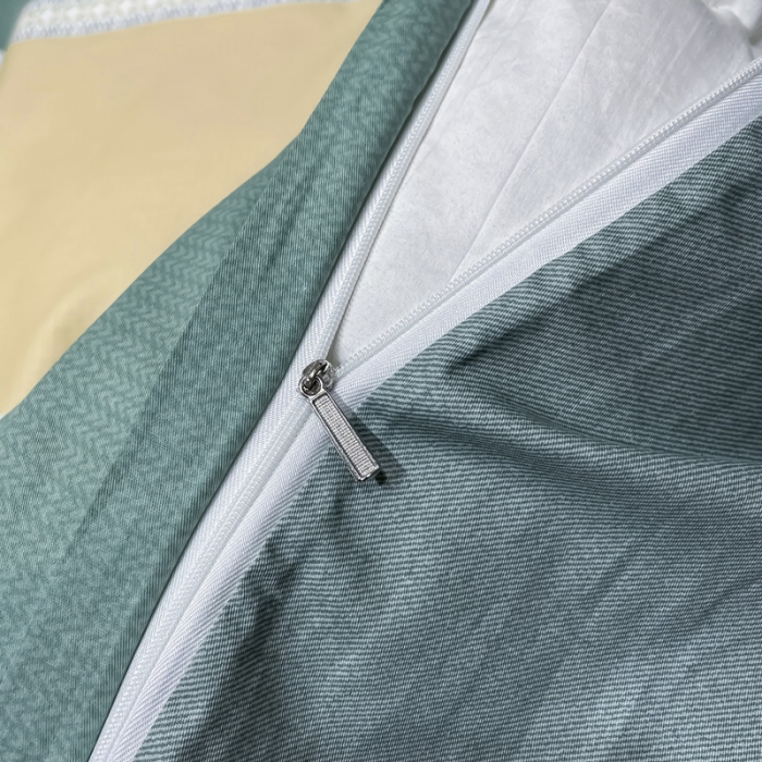 91家纺网 家纺一手货源 找家纺 金爱家 2023新款全棉13372简约条格四件套 往事-绿