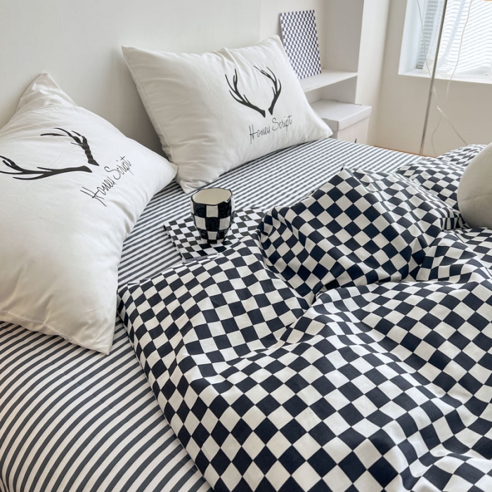 91家纺网 家纺一手货源 找家纺 艾沁 2022新款全棉北欧简约风四件套 见鹿