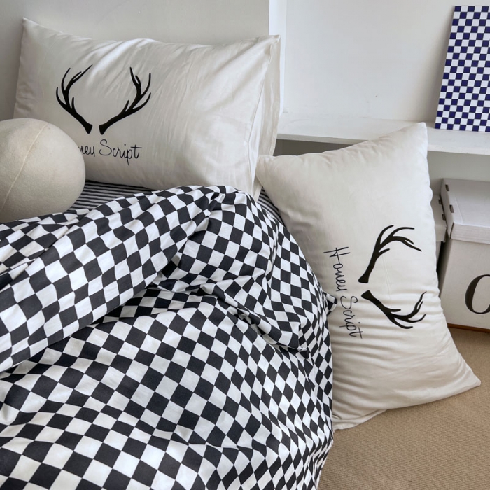 91家纺网 家纺一手货源 找家纺 艾沁 2022新款全棉北欧简约风四件套 见鹿