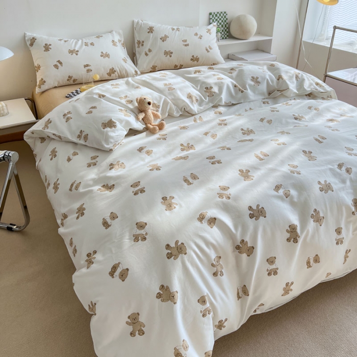 91家纺网 家纺一手货源 找家纺 艾沁 2022新款全棉北欧简约风四件套 小熊-驼