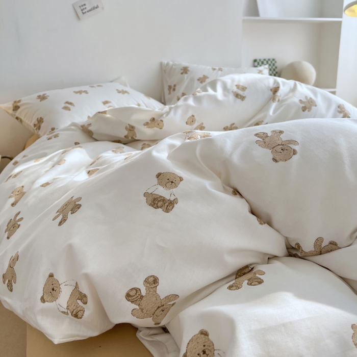 91家纺网 家纺一手货源 找家纺 艾沁 2022新款全棉北欧简约风四件套 小熊-驼