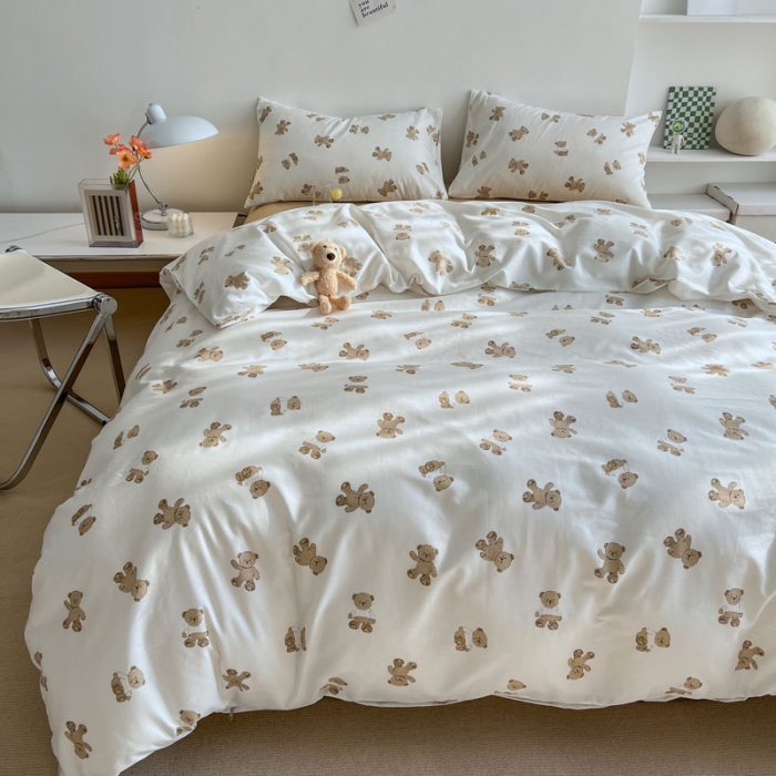 91家纺网 家纺一手货源 找家纺 艾沁 2022新款全棉北欧简约风四件套 小熊-驼