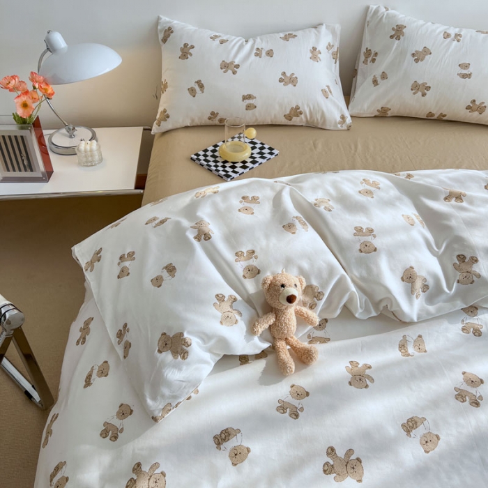 91家纺网 家纺一手货源 找家纺 艾沁 2022新款全棉北欧简约风四件套 小熊-驼