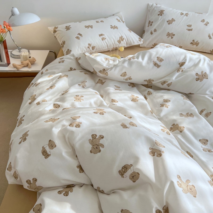 91家纺网 家纺一手货源 找家纺 艾沁 2022新款全棉北欧简约风四件套 小熊-驼