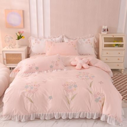 91家纺网 家纺一手货源 找家纺 (总)迪欧芙 2023新款纯棉全棉水洗棉刺绣工艺款四件套伊芙妮