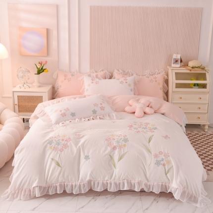 91家纺网 家纺一手货源 找家纺 (总)迪欧芙 2023新款纯棉全棉水洗棉刺绣工艺款四件套伊芙妮