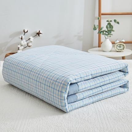 91家纺网 家纺一手货源 找家纺 暖阳 2023全棉色织大豆被 大豆被-浅蓝小格